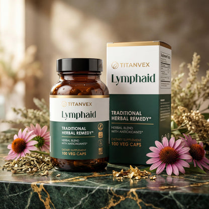 TitanVex Lymphaid - Lymphatic Drainage Supplement 100 Vegan Capsules, Herbal Lymphatic Support with Echinacea and Dandelion, Antioxidant, Respiratory and Urinary Wellbeing TitanVex buy supplements Au