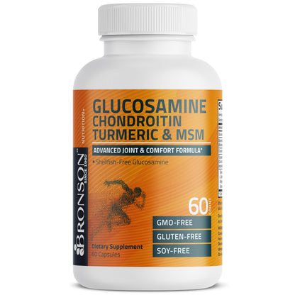 Bronson Glucosamine Chondroitin Turmeric & MSM Advanced Joint & Cartilage Formula, Supports Healthy Joints, Mobility & Cartilage - Non-GMO, 60 Capsules