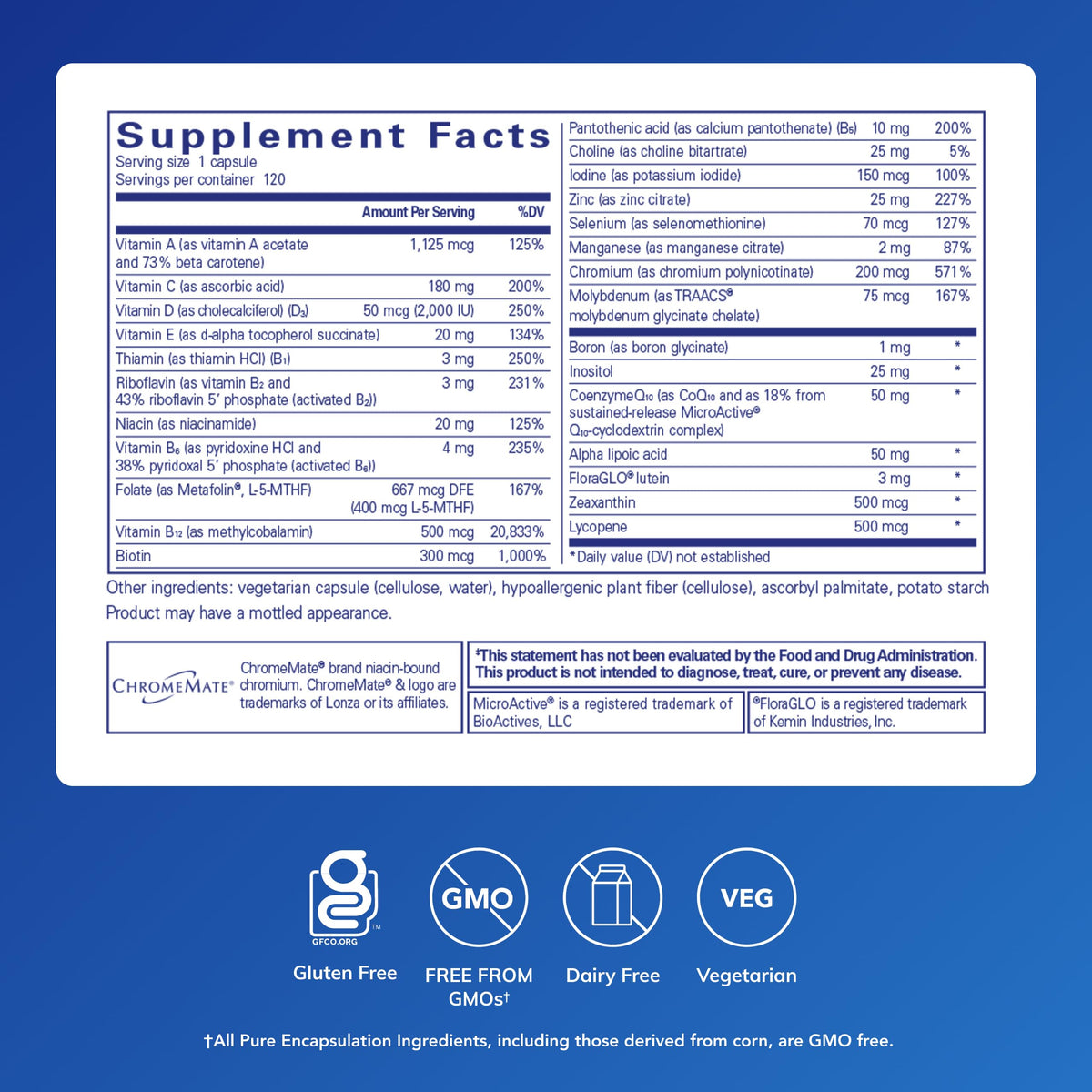 Pure Encapsulations O.N.E. Multivitamin - Once Daily Multivitamin with Antioxidant Complex Metafolin, CoQ10, and Lutein to Support Vision, Cognitive Function, and Cellular Health* - 120 Capsules Pure EncapsulationsBuy Supplements Australia