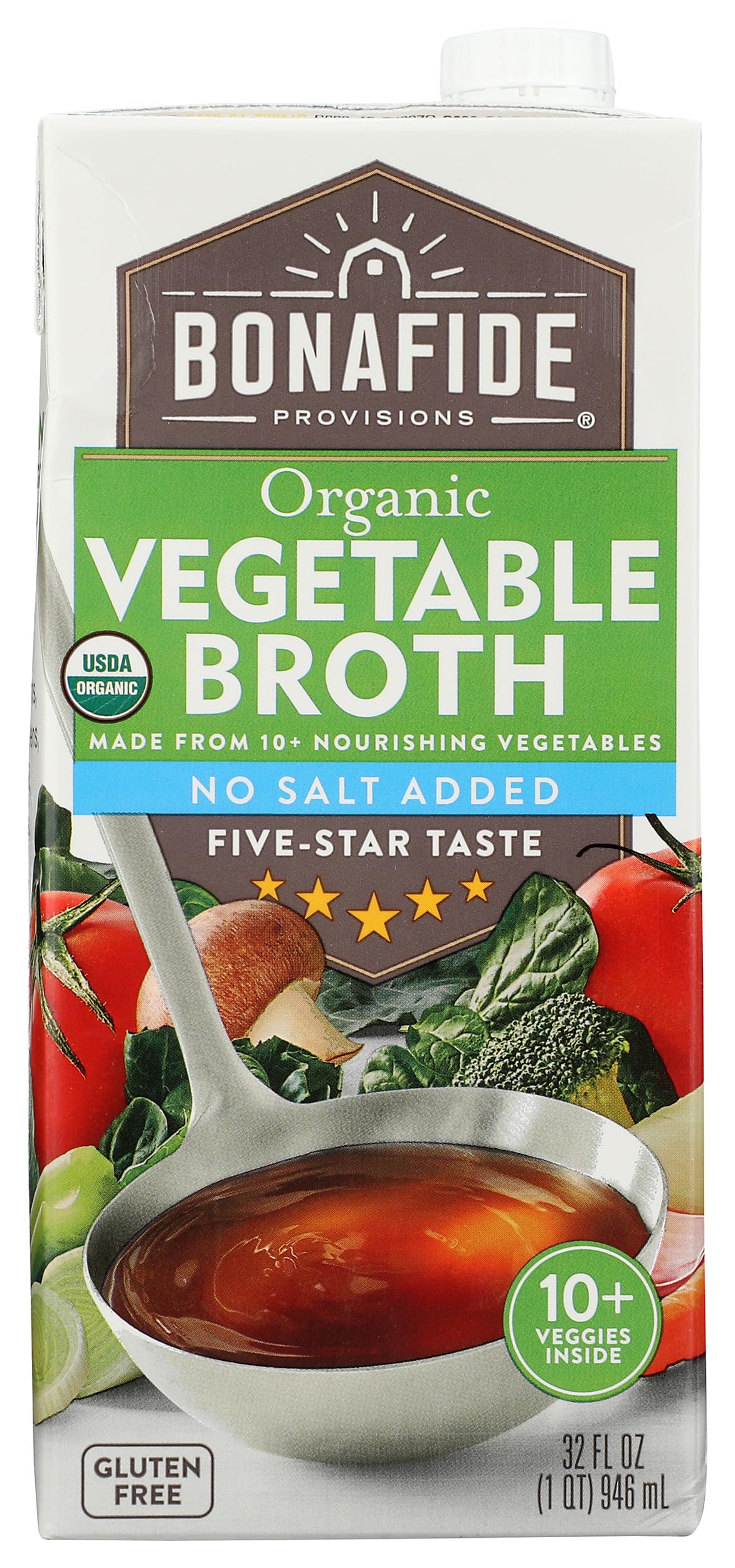BONAFIDE PROVISIONS Organic No Salt Added Vegetable Broth, 32 FZ Bonafide Provisions buy supplements Au