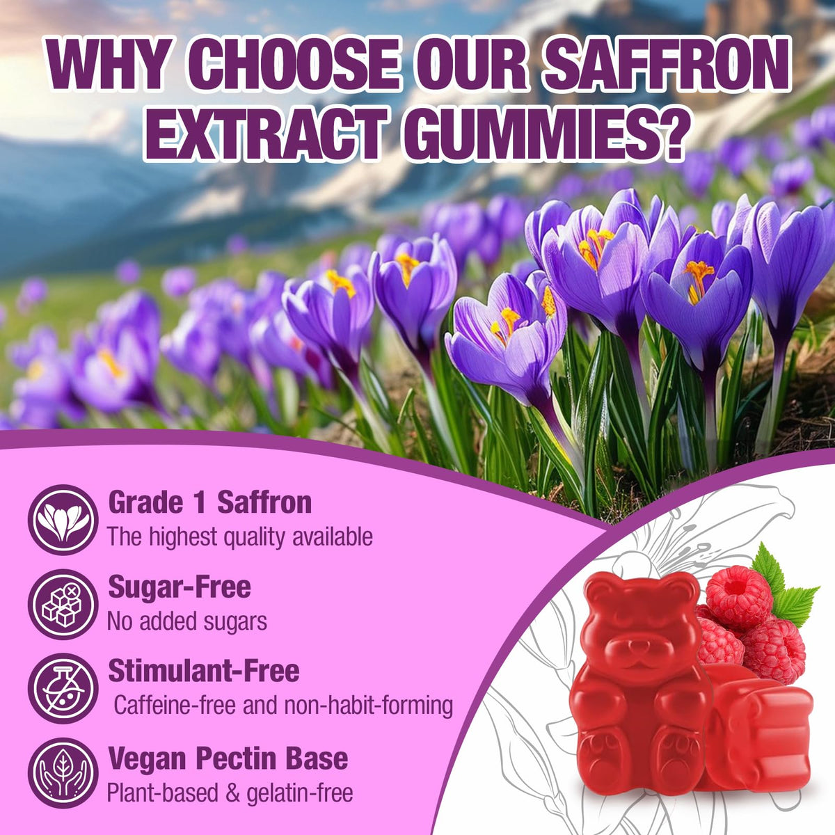VAJYKEWJY Saffron Gummies (88.5 mg) with Magnesium — Enhanced with St. John’s Wort, Rhodiola, Ashwagandha & Vitamins B6, B12, D3 for Mood & Focus Support — 60 Count VAJYKEWJYBuy Supplements Australia