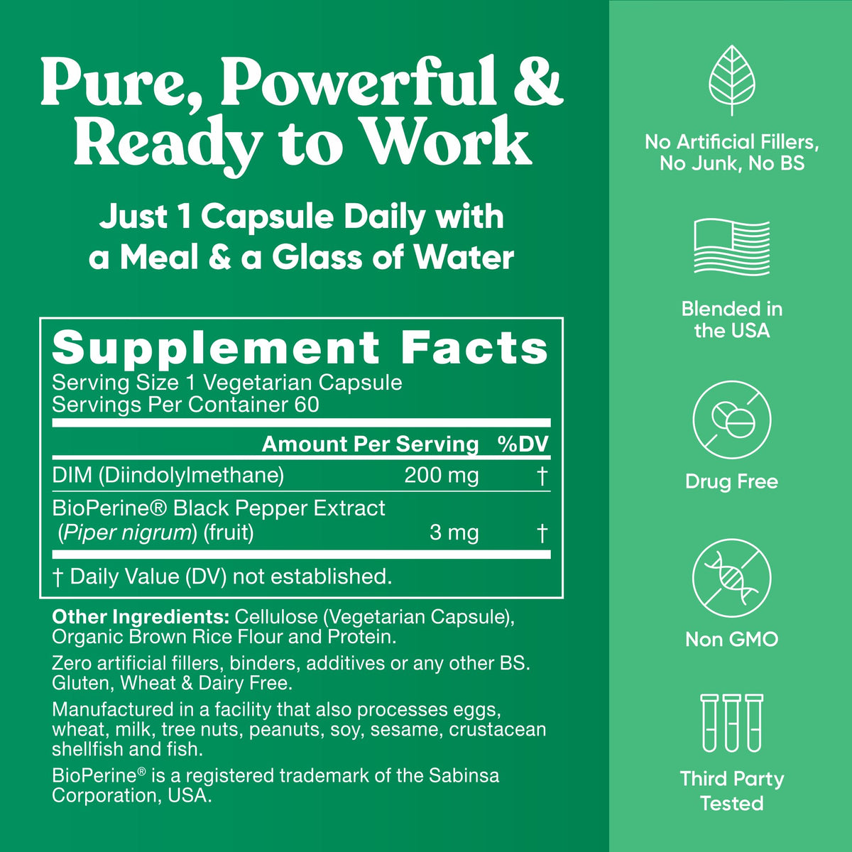 DIM Supplement Pure 200 Mg for Women or Men - Estrogen Hormone Balance Supplement for Energy, Fatigue, Stress, Menopause, Hot Flashes - Enhanced Bioavailability BioPerine - 60 Vegan Soft Capsules Eu Natural buy supplements Au