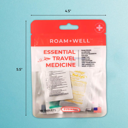 Roamwell Essential Travel Medicine Kit, OTC Travel Medication, TSA Approved (Business | 18 Tablets) Roamwell buy supplements Au