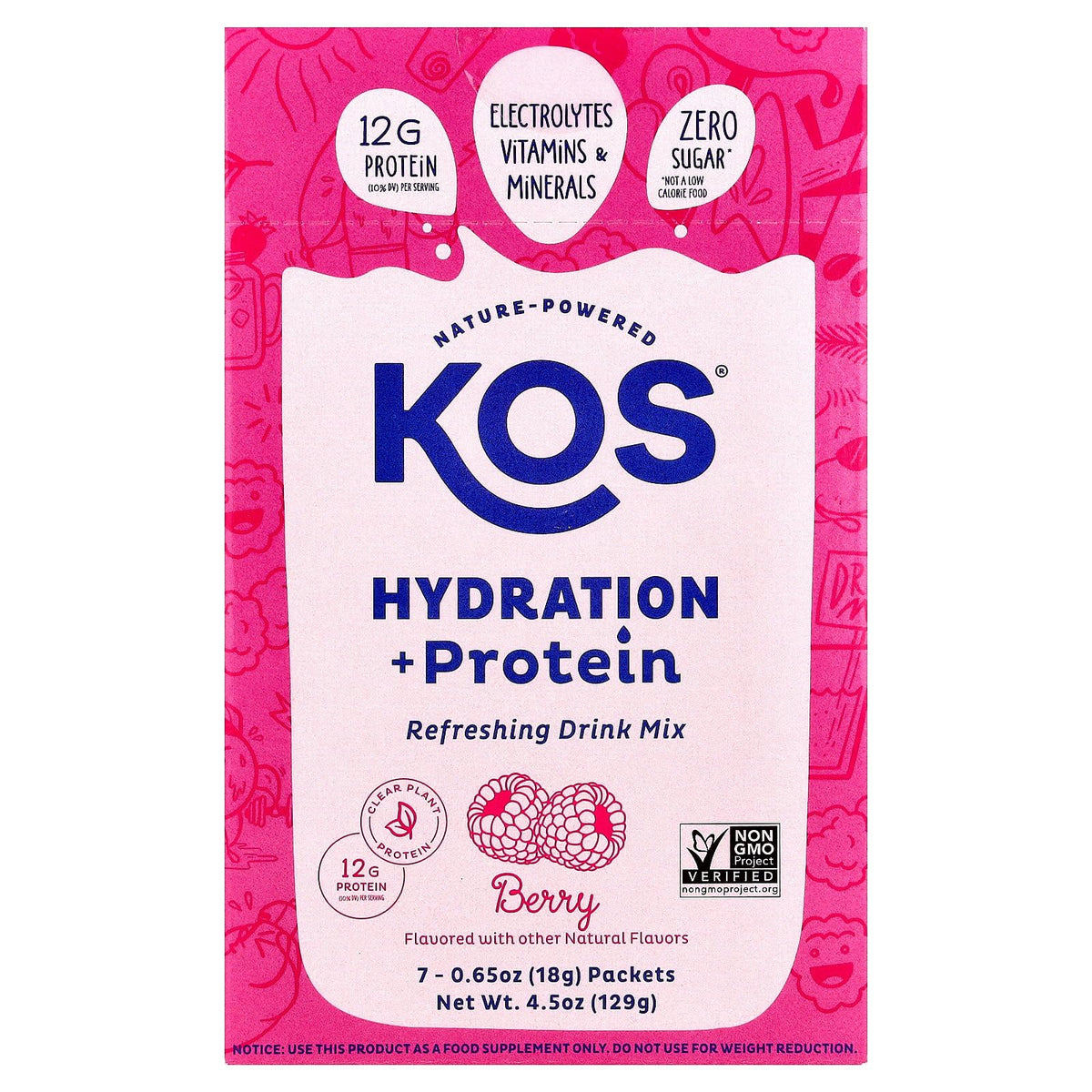 Kos Berry Hydration Protein 7ct, 0.65 OZ KOS buy supplements Au