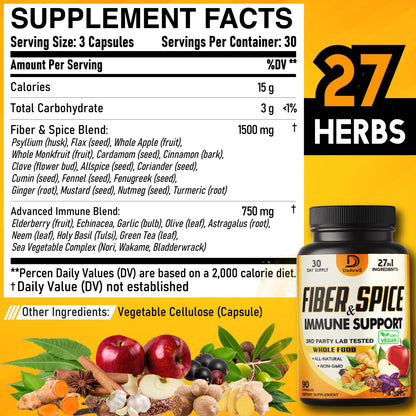 DEDICAD 27in1 Fiber and Spice Supplement - Combined with Organic Psyllium, Whole Apple, Elderberry & More - Support Mood, Body & Immunity - 90 Capsules for 1 Month DEDICAD buy supplements Au