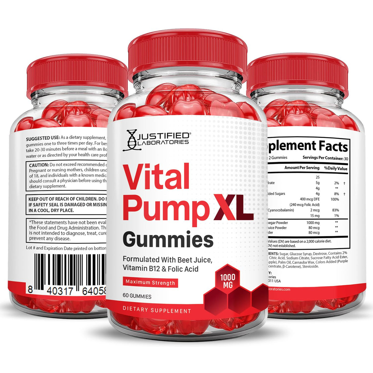 Justified Laboratories Vital Pump XL Performance Gummies 1000MG Advanced Formula Vital PumpXL Formulated with Beet Juice ACV Pomegranate Beet Powder B12 Vegan Non GMO 60 Gummys Justified LaboratoriesBuy Supplements Australia