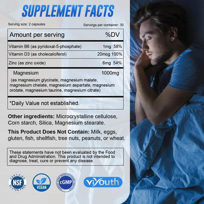 Magnesium 7 Complex Supplement Advanced with 7 Forms of Magnesium (Glycinate, Malate, Chelate, Aspartate, Orotate, Taurine, Citrate), Zinc, Vitamin D3 & Vitamin B6