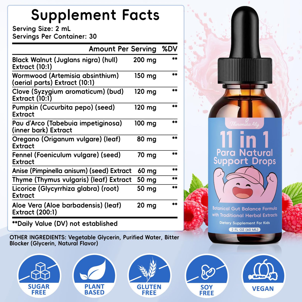Theronika Aly Parasite Cleanse for Humans & Kids – Advanced Herbal Blend with Black Walnut, Wormwood, Clove, Digestive & Gut Balance Support, Alcohol-Free Liquid Drops, 30 Servings Theronika AlyBuy Supplements Australia
