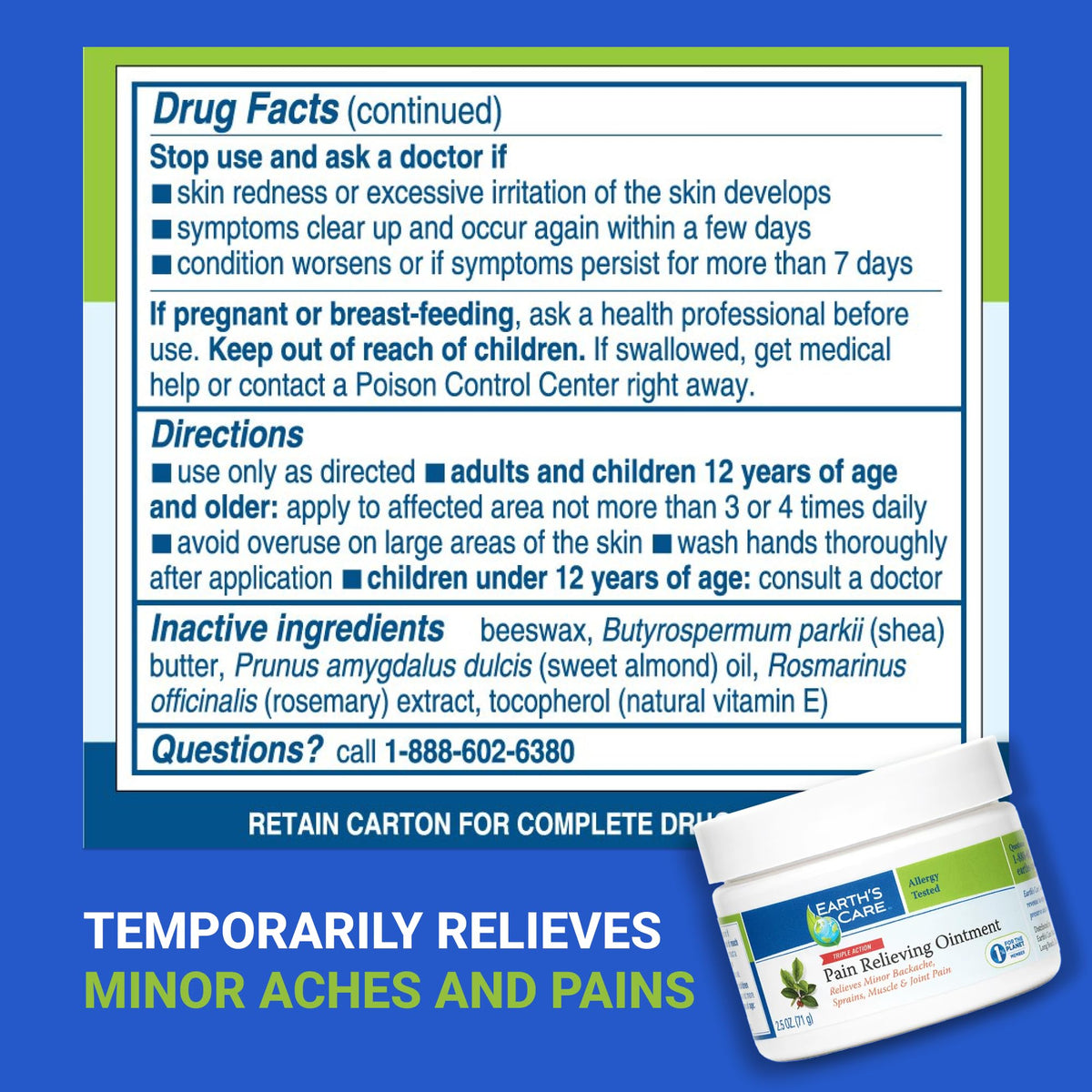 Earth's Care Triple Action Pain Relieving Ointment, No Parabens, Colors or Fragrances, Allergy-Tested 2.5 OZ. (2 Jars) Earth's CareBuy Supplements Australia