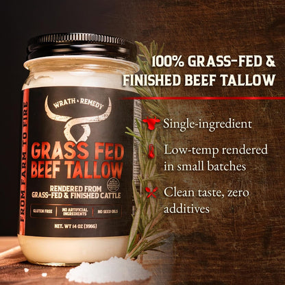 Beef Tallow for Cooking (14 oz) & Organic Beef Tallow for Skin - 4 OZ (Eucalyptus)