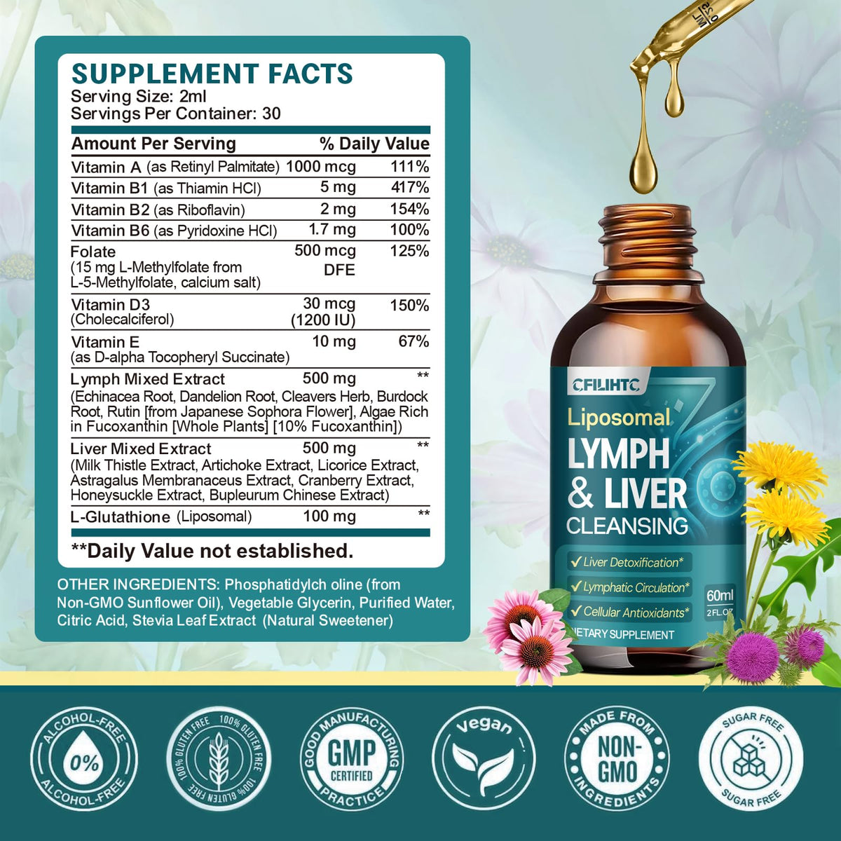 Liposomal Lymphatic Drainage Drops - 21 in 1 Liver Cleanse Detox & Repair with Milk Thistle, Echinacea, Burdock Root, Liposomal Glutathione, Vitamin Complex ''Lymph-Liver'' Gut & Metabolic Health CFILIHTC buy supplements Au