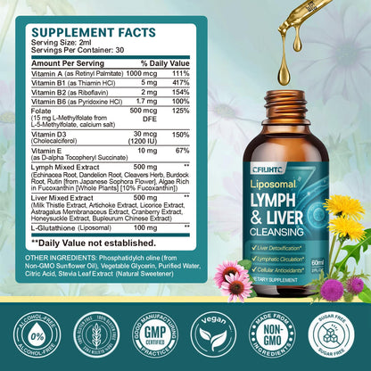 Liposomal Lymphatic Drainage Drops - 21 in 1 Liver Cleanse Detox & Repair with Milk Thistle, Echinacea, Burdock Root, Liposomal Glutathione, Vitamin Complex ''Lymph-Liver'' Gut & Metabolic Health CFILIHTC buy supplements Au