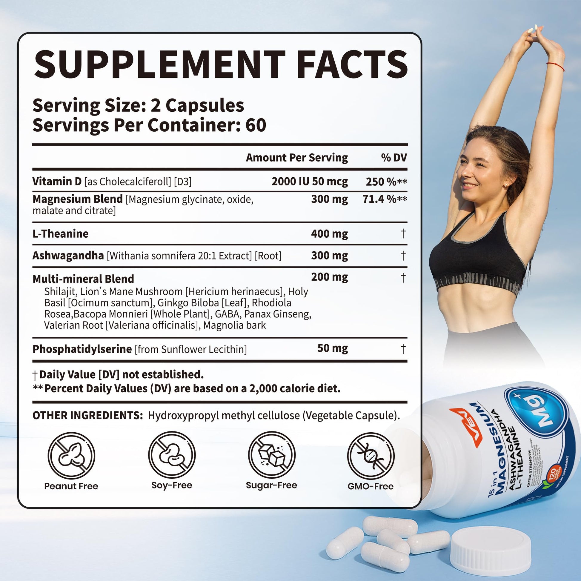 VEV DeepCalm Magnesium Complex for Women – 15-in-1 Glycinate & Citrate Capsules with Ashwagandha & L-Theanine – 120 Vegan Capsules VEV buy supplements Au