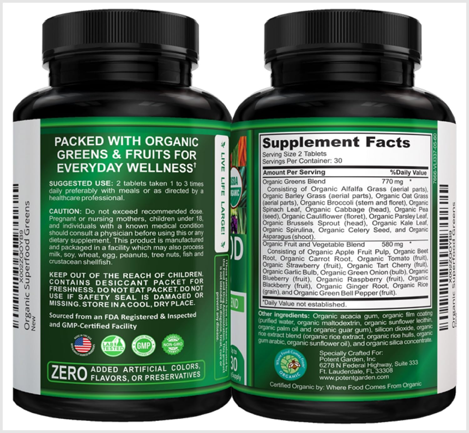Potent Garden Organic Superfood Greens, Fruit and Veggies Supplement Rich in Vitamins & Antioxidants with Alfalfa, Beet Root & Tart Cherry to Boost Energy, Immunity & Gut Health, Greens Tablets 60 Ct Potent GardenBuy Supplements Australia