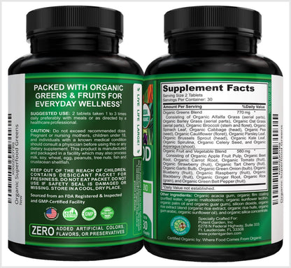 Potent Garden Organic Superfood Greens, Fruit and Veggies Supplement Rich in Vitamins & Antioxidants with Alfalfa, Beet Root & Tart Cherry to Boost Energy, Immunity & Gut Health, Greens Tablets 60 Ct Potent GardenBuy Supplements Australia