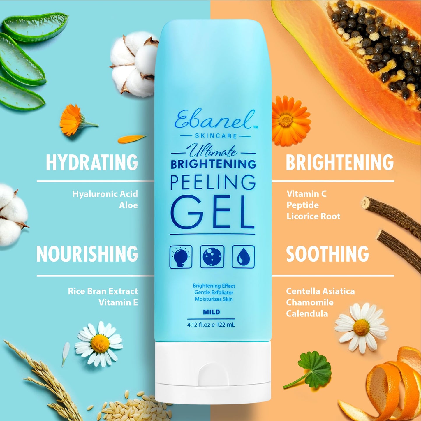 Ebanel Bundle of Hyaluronic Acid Serum, and Exfoliating Face Scrub Peeling Gel, 4.12 Oz