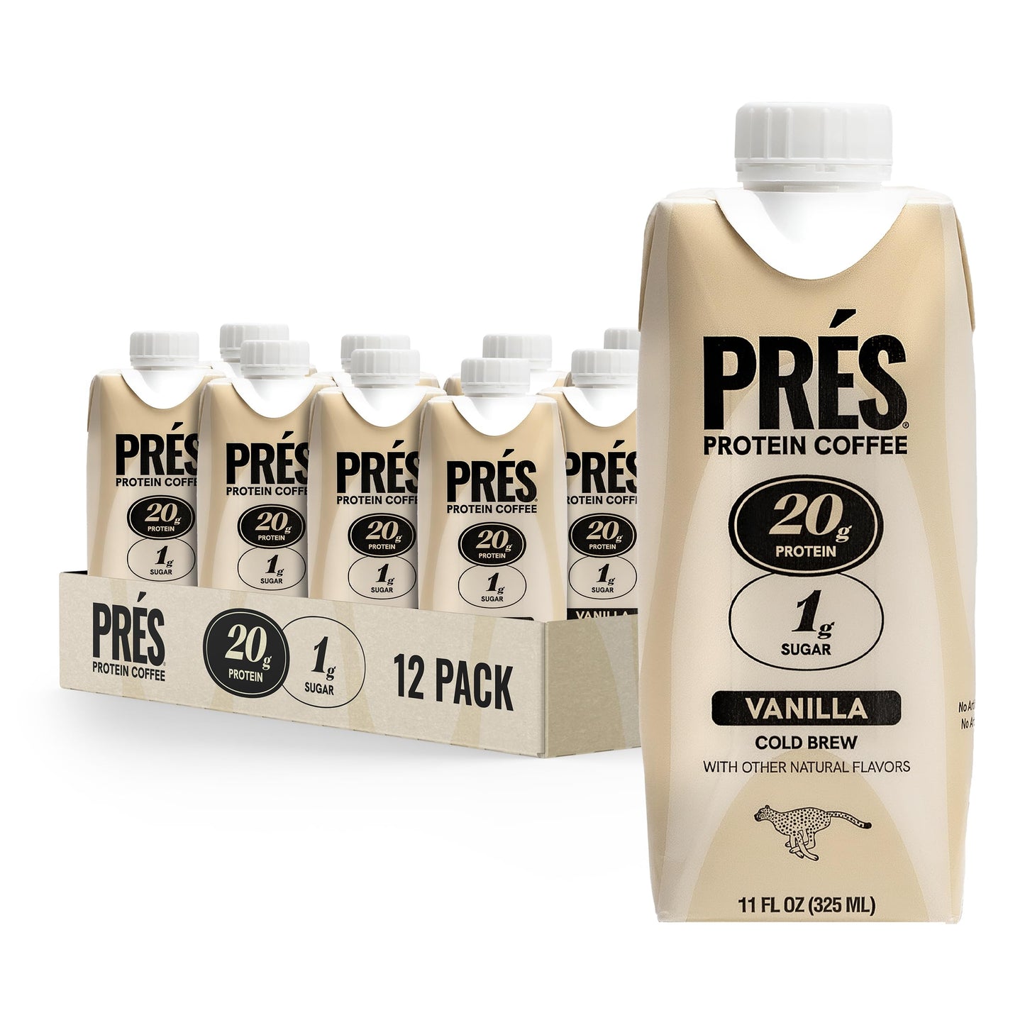 Prés, Protein Coffee, Vanilla, High Protein, Real Cold Brew, 20g Protein, 1g Sugar, 100 Calories, No Added Sugar, Coffee, Protein, Kosher, Soy Free, Nut Free, Non-GMO, Low Carb (12 Pack) PRÉS buy supplements Au