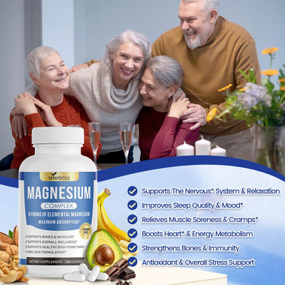 1000mg Magnesium Complex Capsules, 8-in-1 Magnesium Glycinate, Citrate, Malate, Taurate, Oxide, Carbonate, Aspartate, Orotate - 240 Capsules