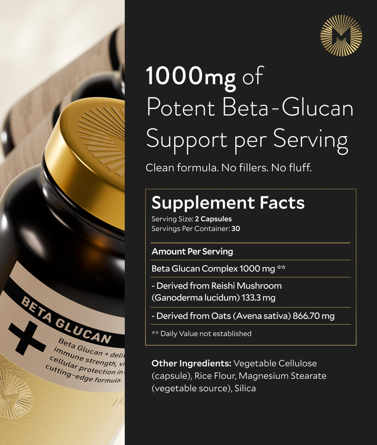 Manna Beta Glucan+ Capsules | 1000mg Beta Glucan Complex | Reishi Mushroom & Oats | Supplement for Immune Support, Heart Health, Cellular Renewal & Antioxidant Protection | 60 Count M Manna buy supplements Au