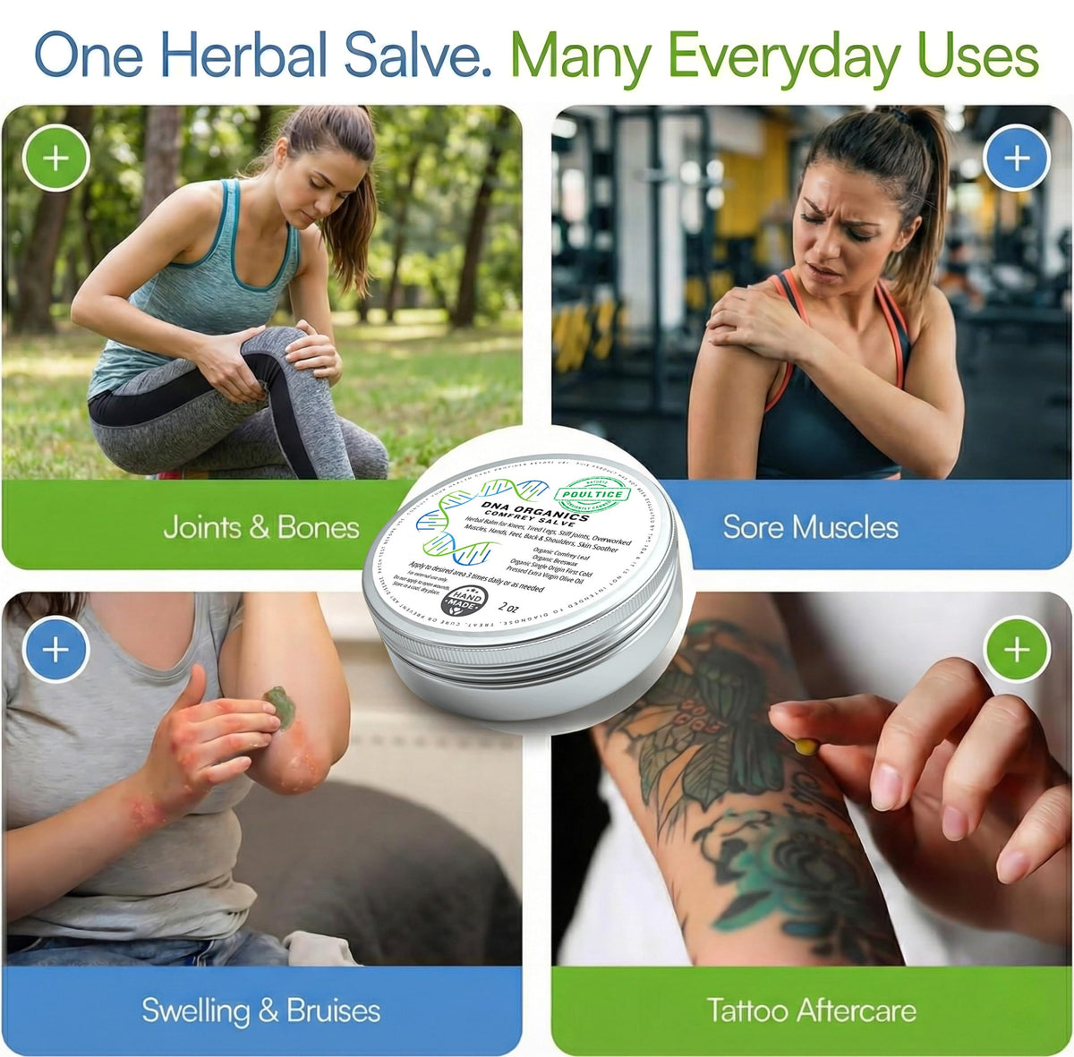 DNA Organics Comfrey Salve Ointment 2oz – Organic Herbal Salve for Bones, Muscles, Joints, Knees, Skin & Tattoo Care. Herbal Balm for Soothing Relief. Handcrafted, Slow-Infused, No Chemical Fillers Wild CastleBuy Supplements Australia