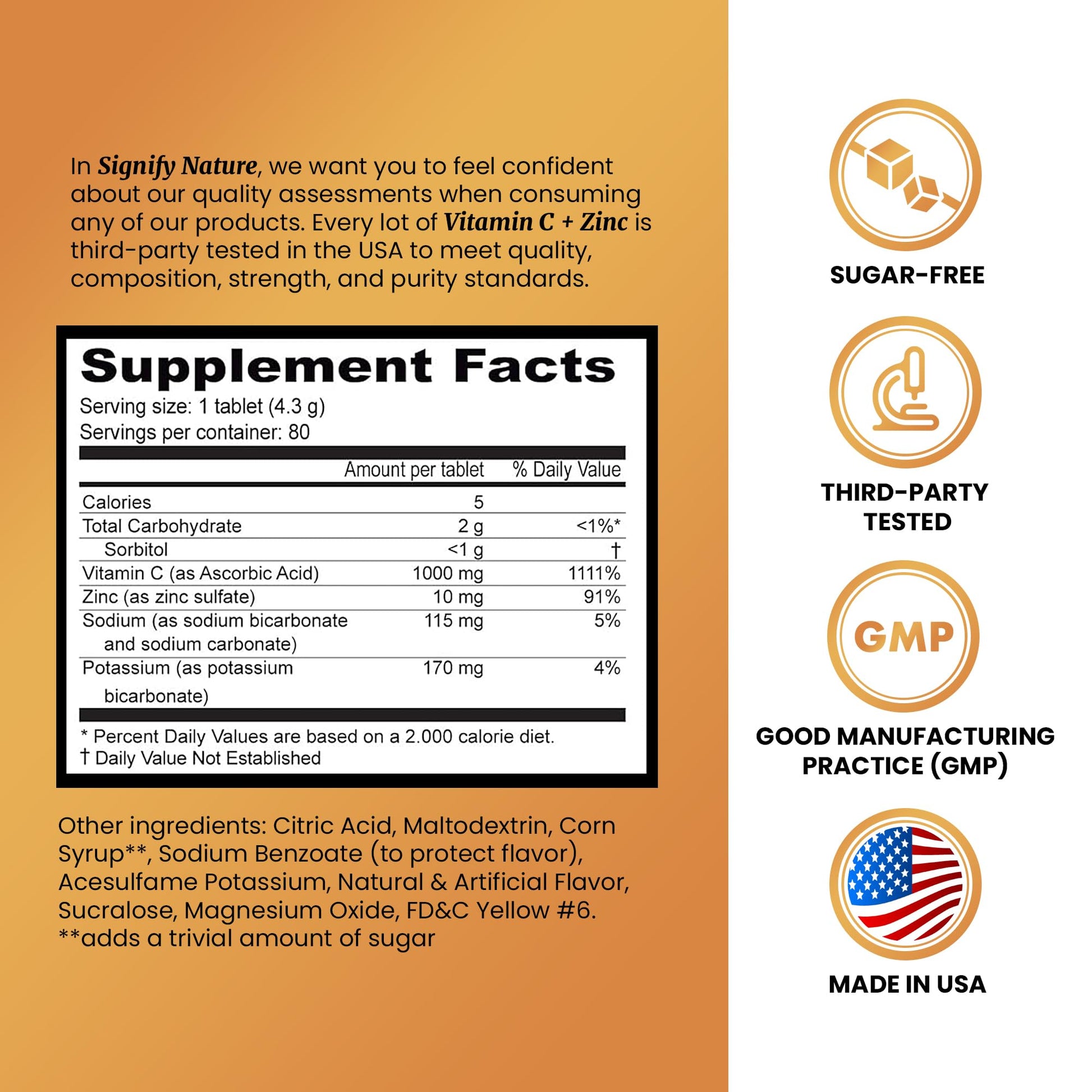SIGNIFY NATURE Vitamin C 1000mg Effervescent Tablets - Potent Immune Support VIT C with Zinc Supplement - Sugar-Free & Vegan Formula | Dissolvable Vitamin C Tablets - Water Soluble Fizzy Elixir - 80CT SIGNIFY NATURE buy supplements Au