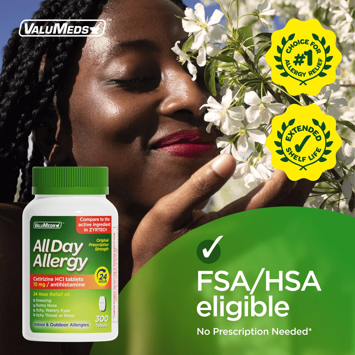 ValuMeds 24-Hour Allergy Medicine Antihistamine for Pollen, Hay Fever, Dry, Itchy Eyes, Allergies | Cetirizine HCl 10mg Caplets, Compare to Leading Brand (300 Count) ValuMeds buy supplements Au