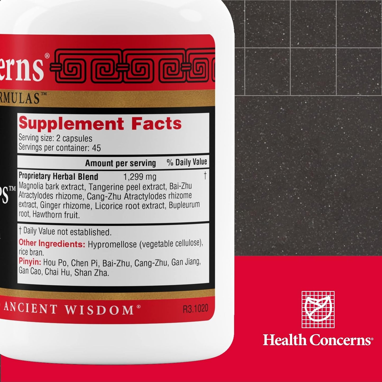 Health Concerns Stomach Caps – Digestive Support & Gut Health – Bloating & Gas Relief – Ginger & Magnolia Bark Chinese Herbal Supplement for Men & Women – Modified Ping Wei San – 90 Capsules