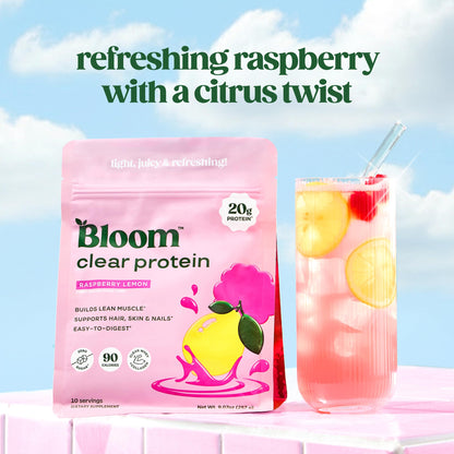 Bloom Nutrition Clear Whey Protein, Strawberry Watermelon, 10 Servings | Whey Protein Isolate with Collagen Peptides & Digestive Enzymes, 20g Protein, Sugar Free Post Workout Drink Mix, 90 Calories
