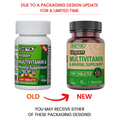 DEVA Vegan Multivitamin for Women & Men with Iron, Vitamin C, E, B Complex Vitamins, Zinc, 90 Tiny Tablets