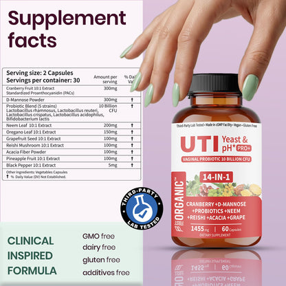 UTI Flora & Odor Pro+ & UTI Yeast & pH Pro+ | Pack of 2 | Vaginal Probiotics for Feminine Hydration & Freshness Support | Third-party Tested, cGMP Facility, Vegan, Non-GMO, Gluten-Free | 60+60 Caps FIRSTORGANIC buy supplements Au