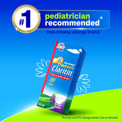 Claritin Children's Allergy Medicine, 24-Hour Non-Drowsy Loratadine 5mg, Antihistamine Liquid for Kids Aged 2 Years and Older, Grape Flavored, Dye-free, 8 fl oz. Claritin buy supplements Au