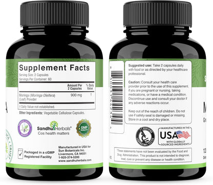 SANDHUHERBALS Moringa Capsules (120 Count) & Liquid Zinc Drops (4 Fl Oz) | Supports Immune, Gut & Skin Health