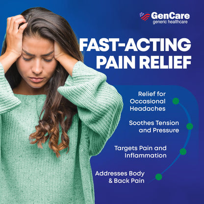 GenCare - Headache Relief Acetaminophen with Aspirin (NSAID) & Caffeine (300 Caplets) Value Pack | Head Pain, Muscle Aches, Back Pain & Body | Generic ExcedrEn Extra Strength GenCare buy supplements Au