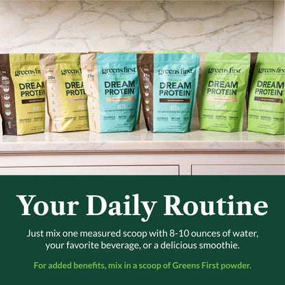 Greens First Dream Protein Powder Whey - 20g Protein Per Serving - Hormone-Free with Prebiotics - Non-GMO - No Artificial Sweeteners/MSG/Aspartame (Creamy French Vanilla, 26.5 oz) Greens First buy supplements Au
