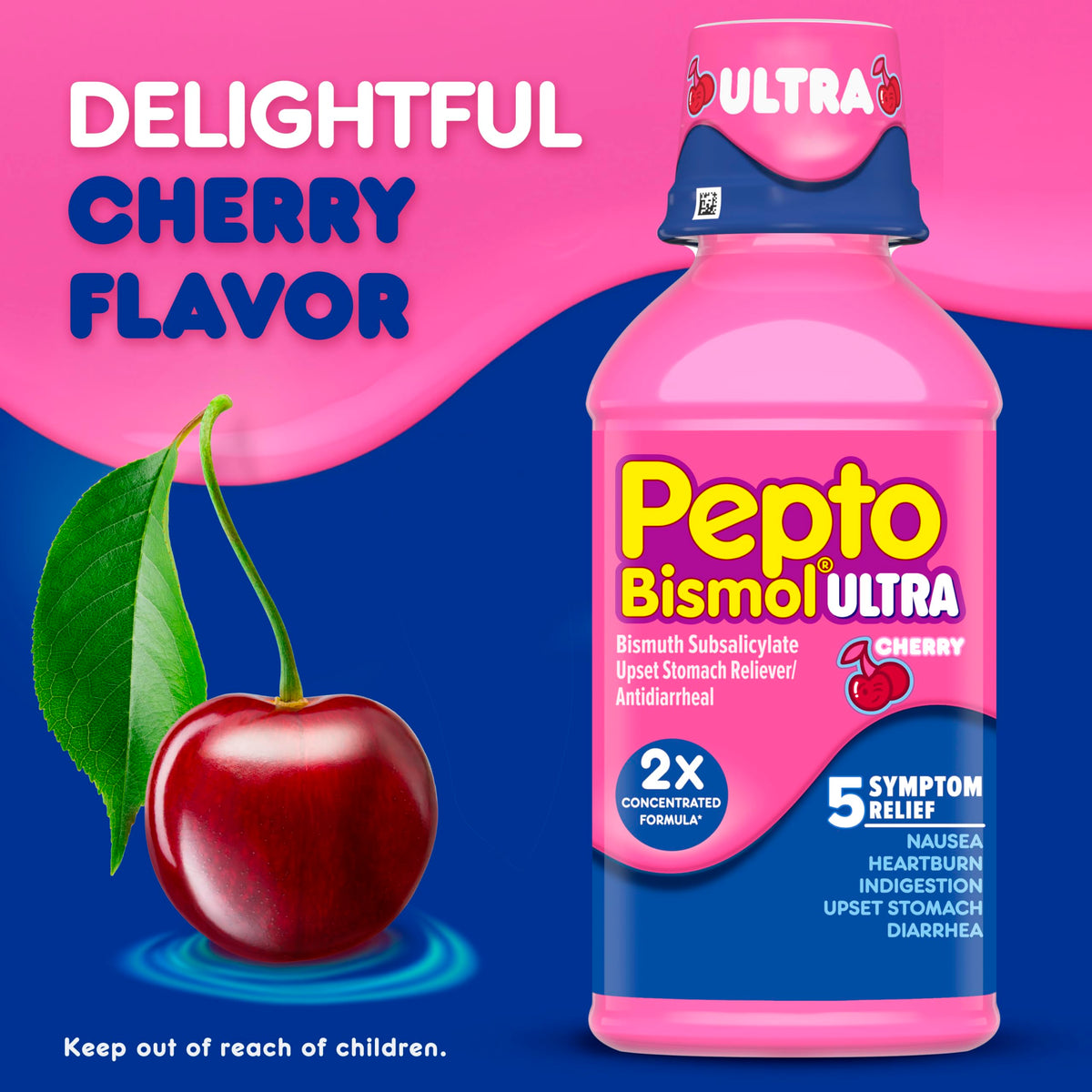 Pepto Bismol ULTRA Liquid for Nausea, Heartburn, Indigestion, Upset Stomach, and Diarrhea - 5 Symptom Fast Relief Medication for Adults, Cherry Flavor, 2x16 oz Pepto Bismol buy supplements Au