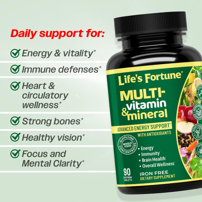 Life’s Fortune Liquid Multivitamin for Adults and Seniors – Fast Absorption Vitamins and Minerals with 90+ Nutrients for Energy and Immune Support – Easy to Digest, Sugar Free, Tropical Flavor, 32 oz