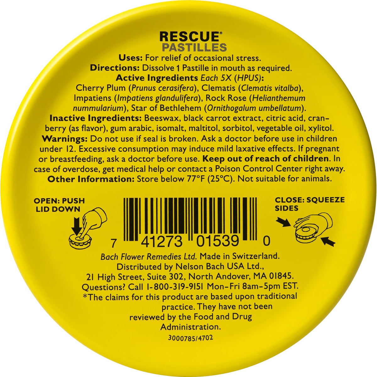 Rescue Bach PASTILLES, Cranberry Flavor, Stress Relief Lozenges, Homeopathic, Flower Eessences, 35 Count