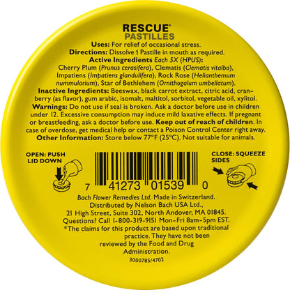 Rescue Bach PASTILLES, Cranberry Flavor, Stress Relief Lozenges, Homeopathic, Flower Eessences, 35 Count