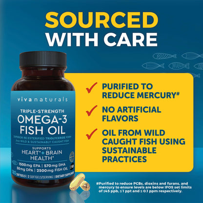 Triple Strength Omega 3 Fish Oil Supplement for Men and Women – 2500 mg High-Potency, Easy-to-Absorb Re-esterified Triglyceride Form, Pescatarian-Friendly DPA EPA DHA Omega 3 Supplement, 180 Softgels Viva Naturals buy supplements Au