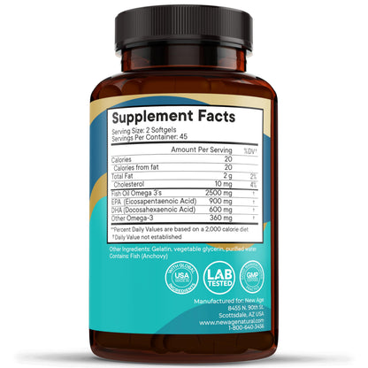 NEW AGE Omega 3 Fish Oil Supplement Immune & Health Support – Promotes Joint, Eye & Skin Health - Non GMO - EPA, DHA Fatty Acids Gluten Free (90 Softgels (Pack of 1)) NEW AGE buy supplements Au