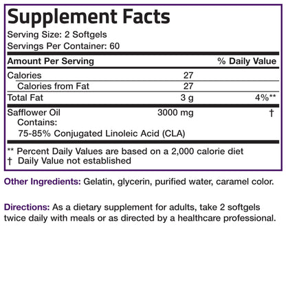 Bronson CLA 3000 Extra High Potency Supports Healthy Weight Management Lean Muscle Mass Non-Stimulating Conjugated Linoleic Acid 120 Softgels