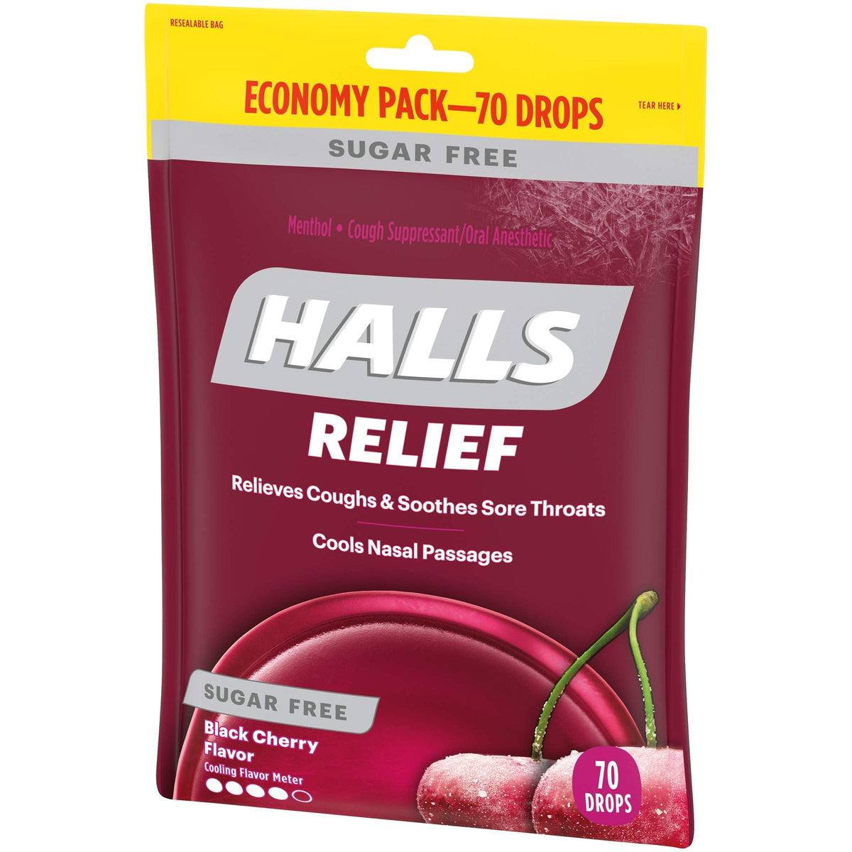 HALLS Relief Sugar Free Black Cherry Flavor Cough Drops, Economy Pack, 1 Bag (70 Total Drops)