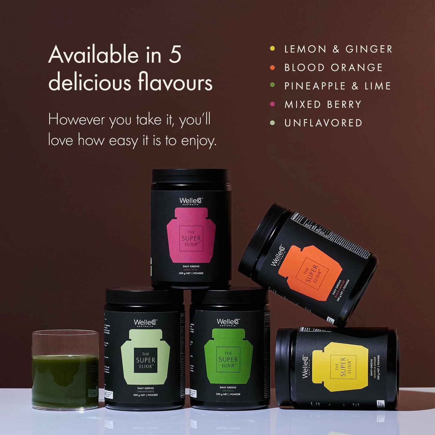 WelleCo The Super Elixir Daily Greens Powder, Probiotic Drink Mix with Whole Foods, Gluten Free, Vegan Gut Health Powder, Energy, Immunity, Healthy Skin, Hair & Nails (300g, Mixed Berry) WelleCoBuy Supplements Australia