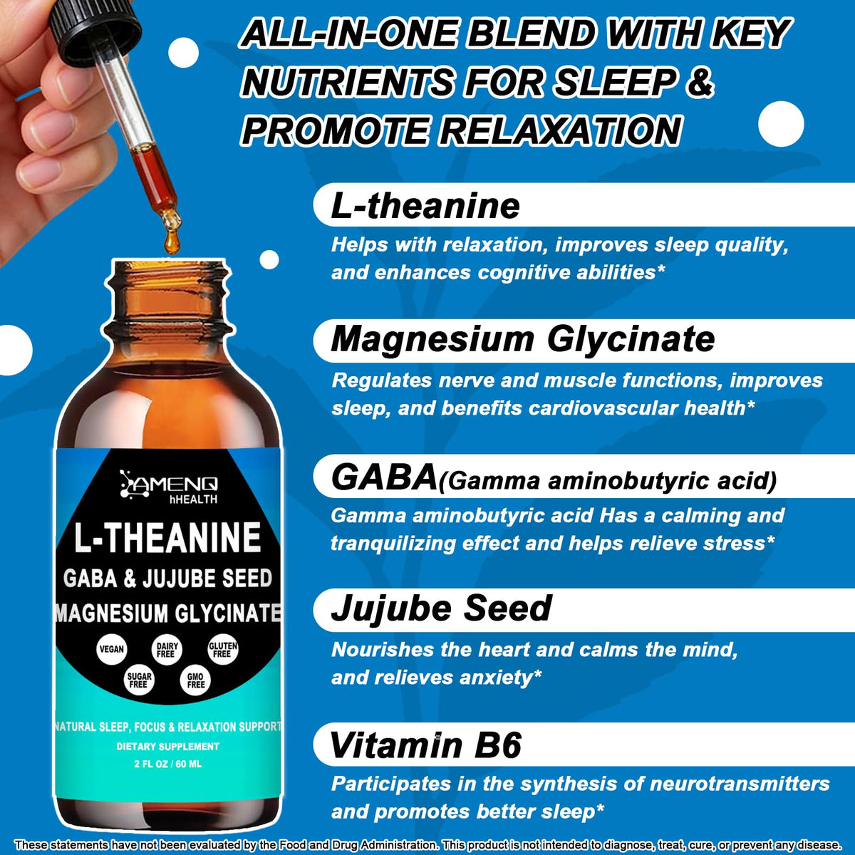 L Theanine Liquid Drops - Double Strength L-Theanine 200mg for Adults & Kids, Fast Absorption Gaba L-Theanine Supplements w. Magnesium & Jujube Seed for Nerve & Sleep, Relaxation & Mood Support丨Vegan AMENQ hHEALTHBuy Supplements Australia