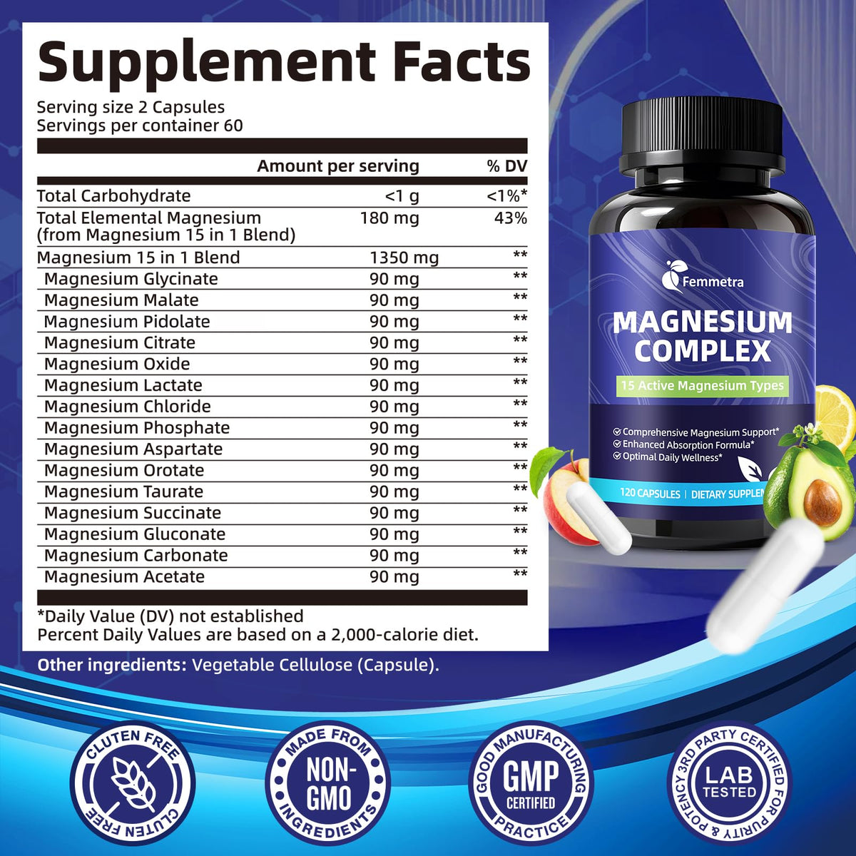 Magnesium Complex for Women Men 1350mg 15 in 1 Pure Magnesium Supplement, with High Absorption Chelated Magnesium Glycinate Citrate Malate & More for Muscle, Heart, Sleep & Bone Support, Vegan 60 Days Femmetra buy supplements Au