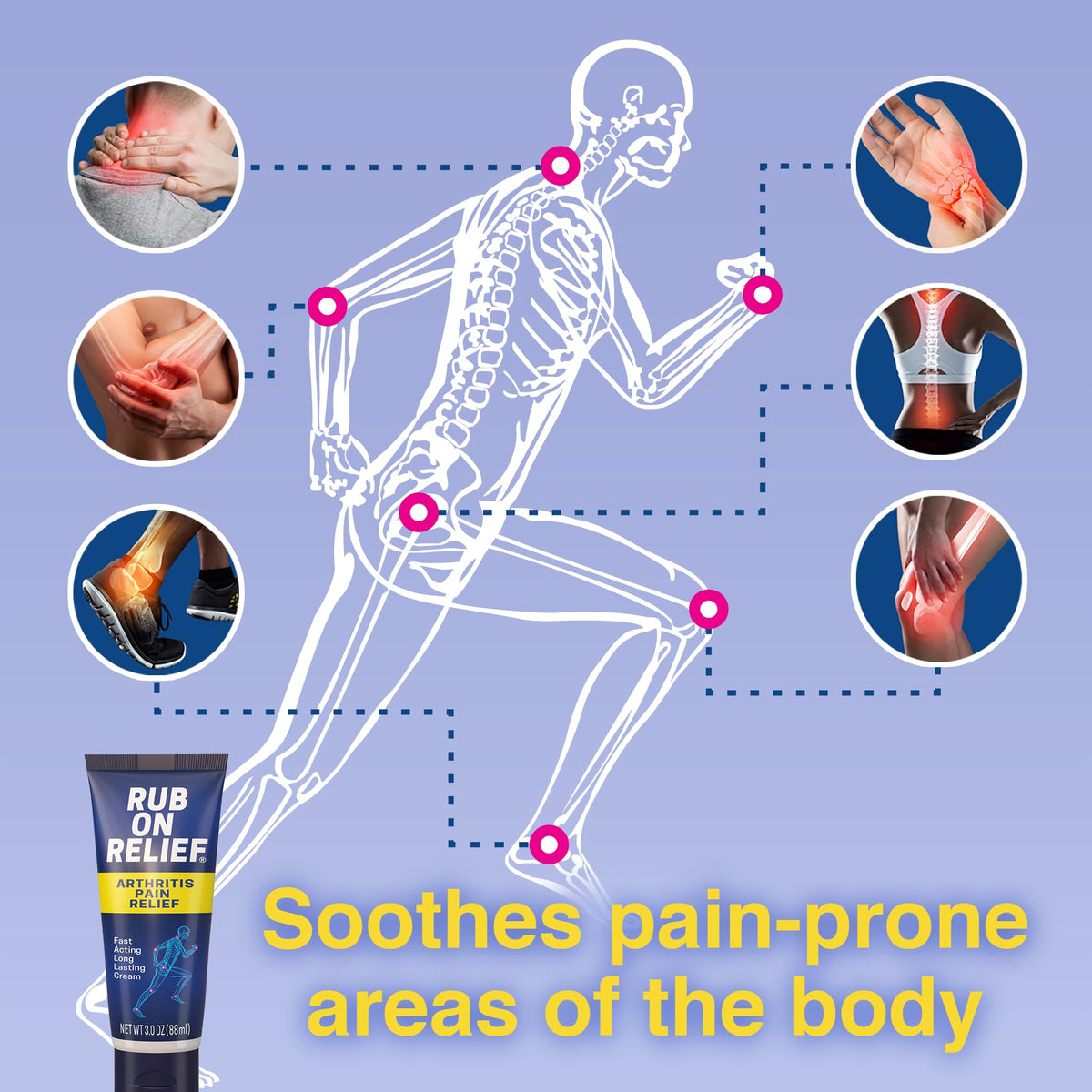 RUB ON RELIEF Arthritis Pain Relief Cream – 10-in-1 Non-Greasy Joints Pain Cream for Knees, Back, Neck, Hands, & Muscle Aches with Menthol, Camphor, Arnica, MSM & Turmeric Up to 8 Hours, 3oz (3 Pack) RUB ON RELIEFBuy Supplements Australia