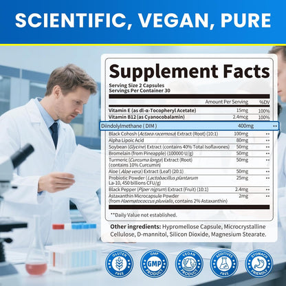 Lukaree DIM Supplement 400MG for Women - 12 in 1 Liposomal Dim Capsules- with Black Cohosh, Soy Isoflavones & Alpha Lipoic Acid, Vegan, 120 Ct.