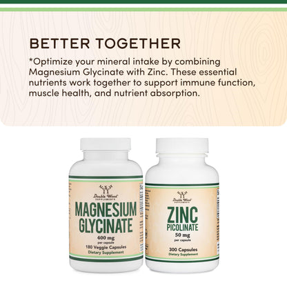 Magnesium Glycinate 400mg | 180 Capsules | Sleep, Muscle, & Heart Support | Vegan, Third Party Tested, Gluten Free, Non-GMO, by Double Wood Supplements Double Wood Supplements buy supplements Au
