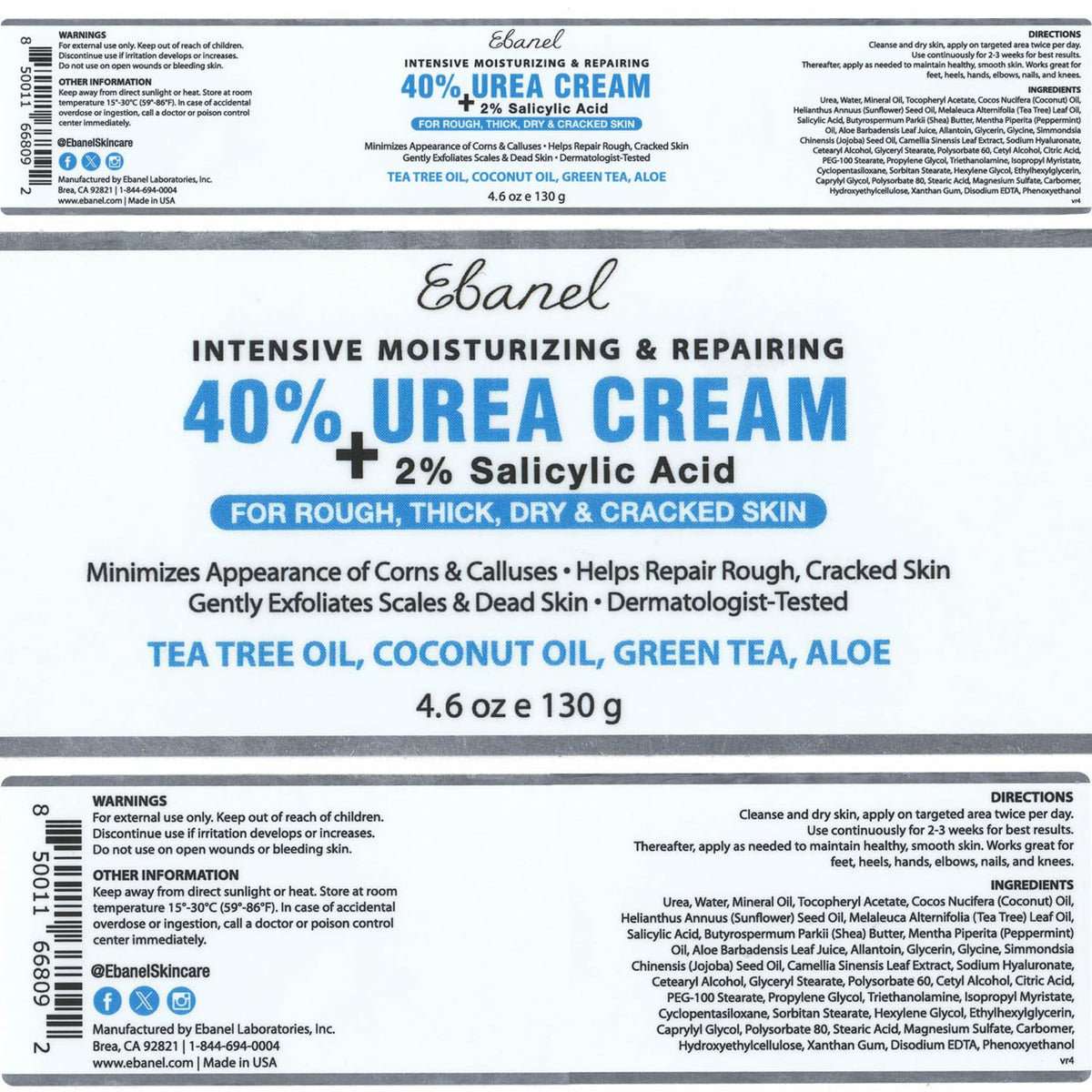 Ebanel Bundle of 40% Urea Cream 4.6 Oz, and 2.5% Retinol Moisturizer