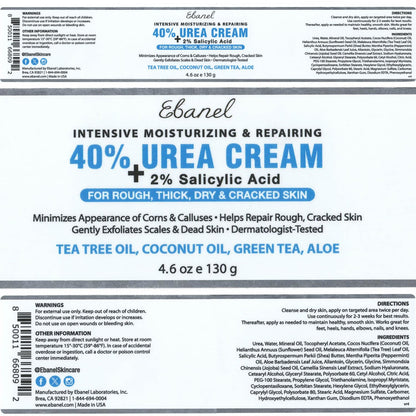 Ebanel Bundle of 40% Urea Cream 4.6 Oz, and Exfoliating Face Scrub Peeling Gel 4.12 Oz
